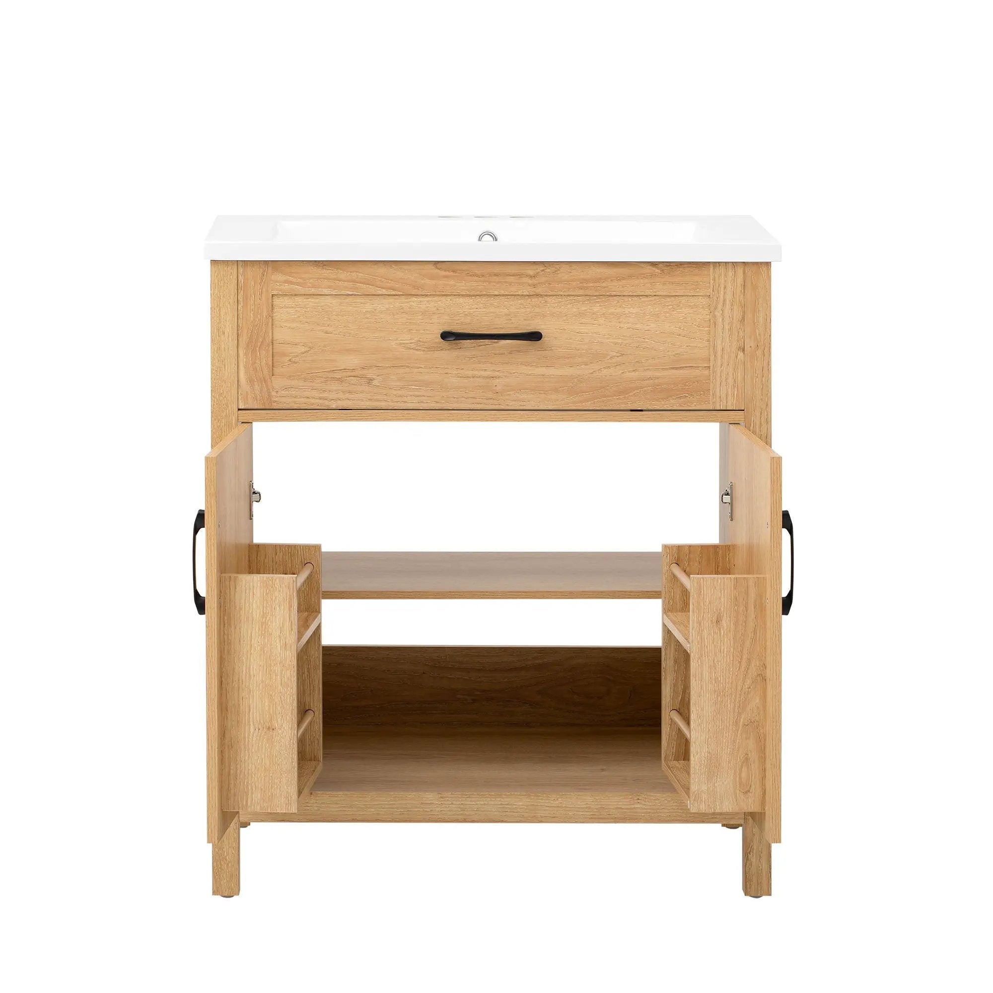 Bathroom Vanity With Sink, Adjustable Shelf & Door Organizers - Walnut by Unique Piece Furniture