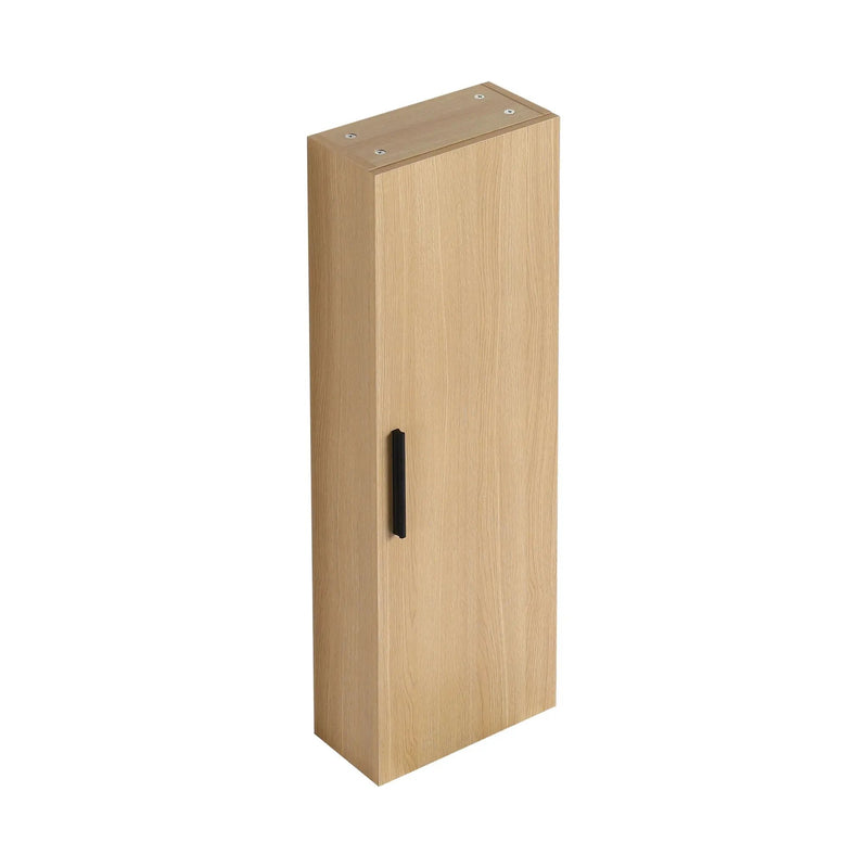 Tall Floating Bathroom Side Cabinet, Wall Mounted Single Door Storage - Light Oak by Unique Piece Furniture