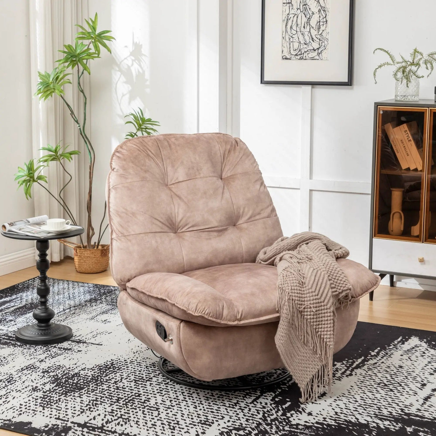Modern Swivel Gliding Recliner Chair With Rocking Function And Phone Holder, Large Comfortable by HouseOfZazla