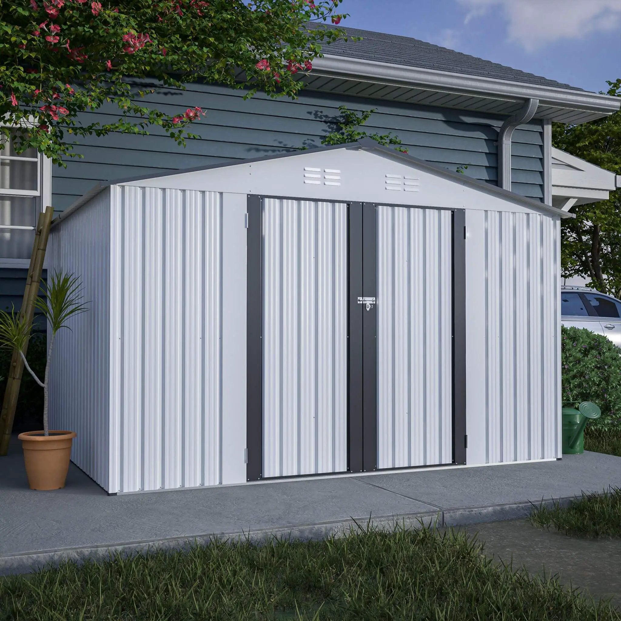 [08X10FT] Alora Heavy-Duty Outdoor All-Weather Metal Garden Tool Shed (SAK28501) by SAKSBY WHOLESALE