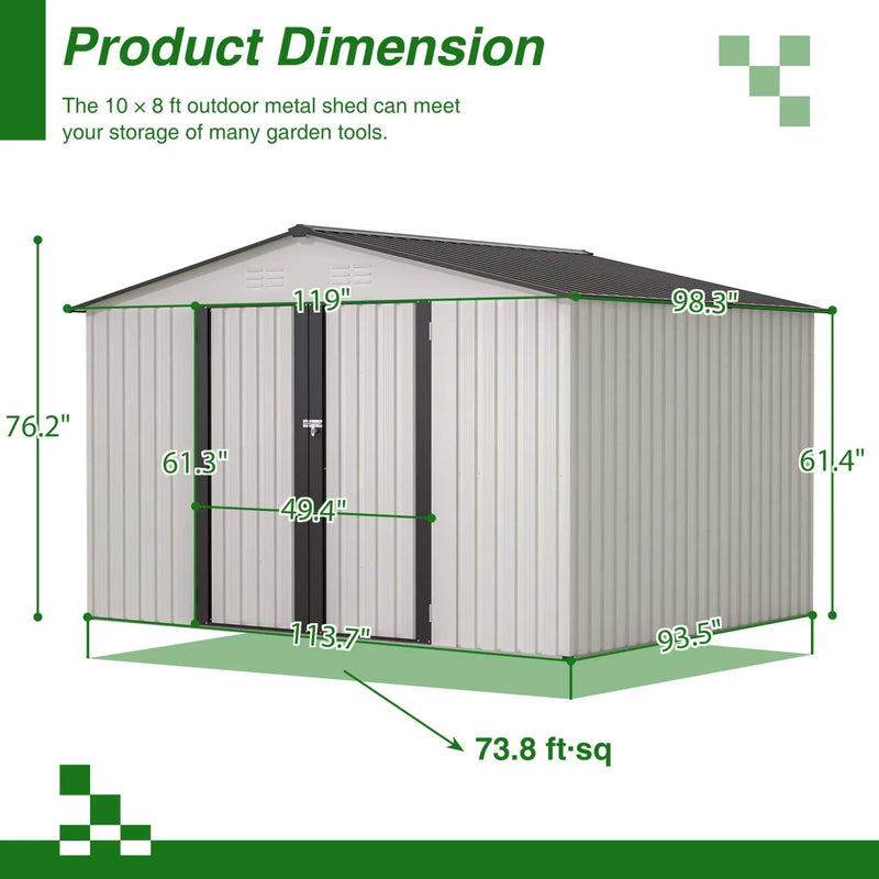 [08X10FT] Alora Heavy-Duty Outdoor All-Weather Metal Garden Tool Shed (SAK28501) by SAKSBY WHOLESALE