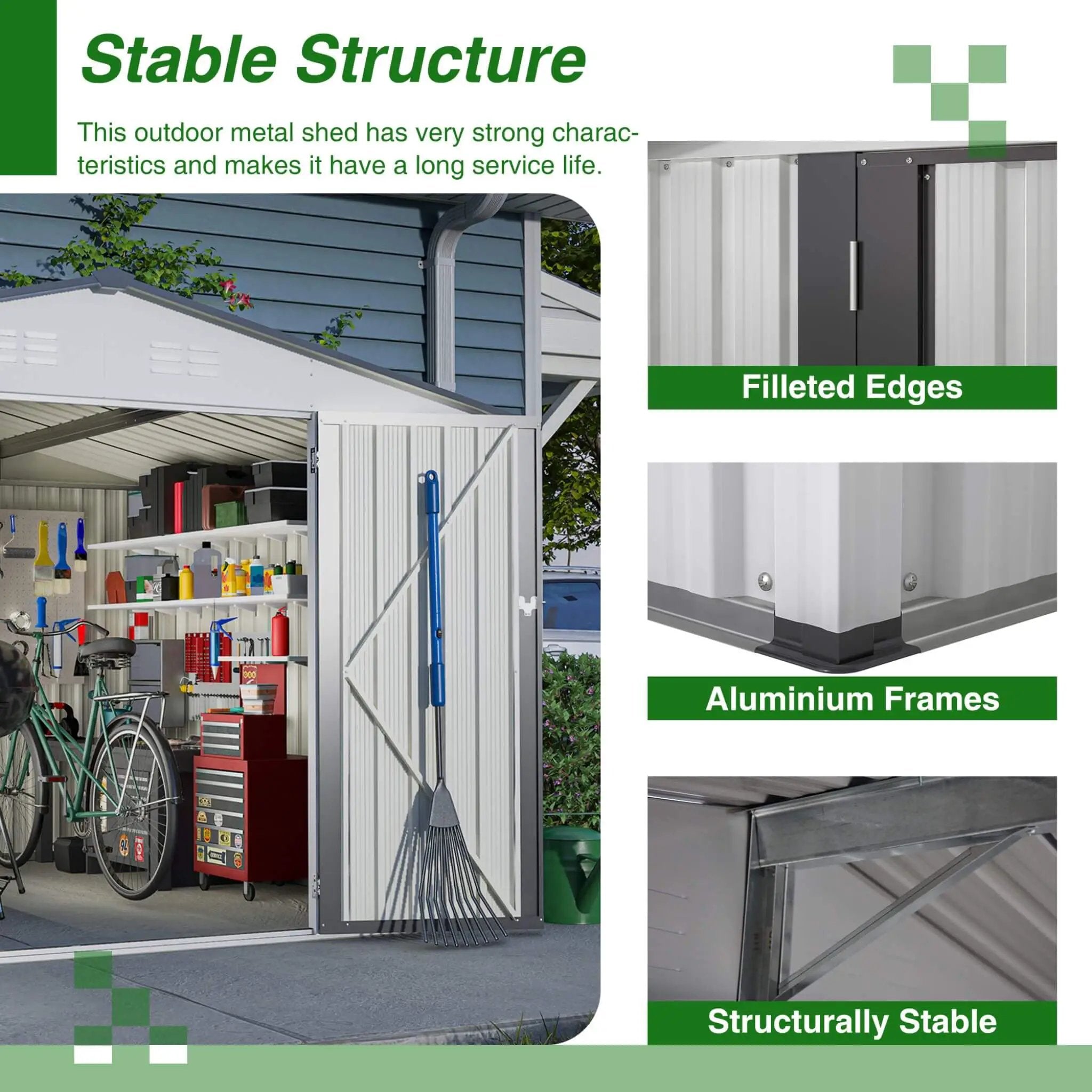 [08X10FT] Alora Heavy-Duty Outdoor All-Weather Metal Garden Tool Shed (SAK28501) by SAKSBY WHOLESALE
