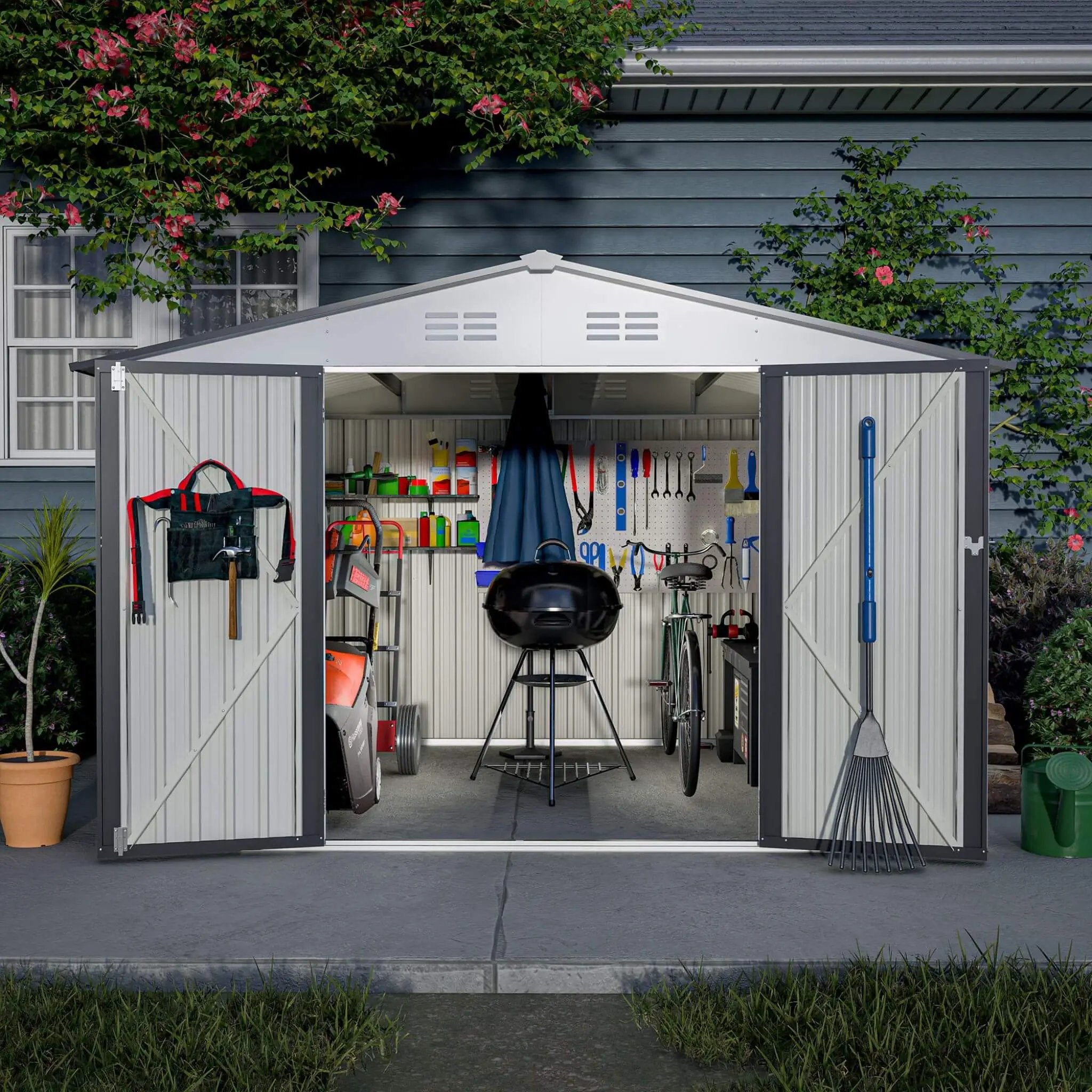 [08X10FT] Alora Heavy-Duty Outdoor All-Weather Metal Garden Tool Shed (SAK28501) by SAKSBY WHOLESALE