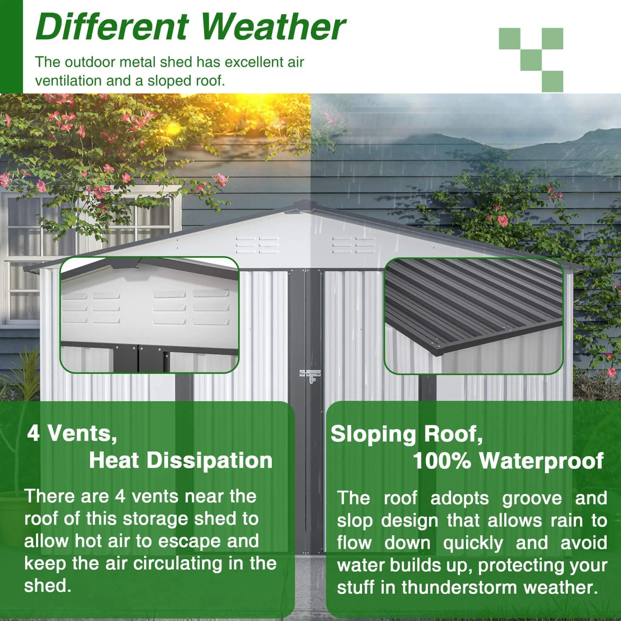 [08X10FT] Alora Heavy-Duty Outdoor All-Weather Metal Garden Tool Shed (SAK28501) by SAKSBY WHOLESALE