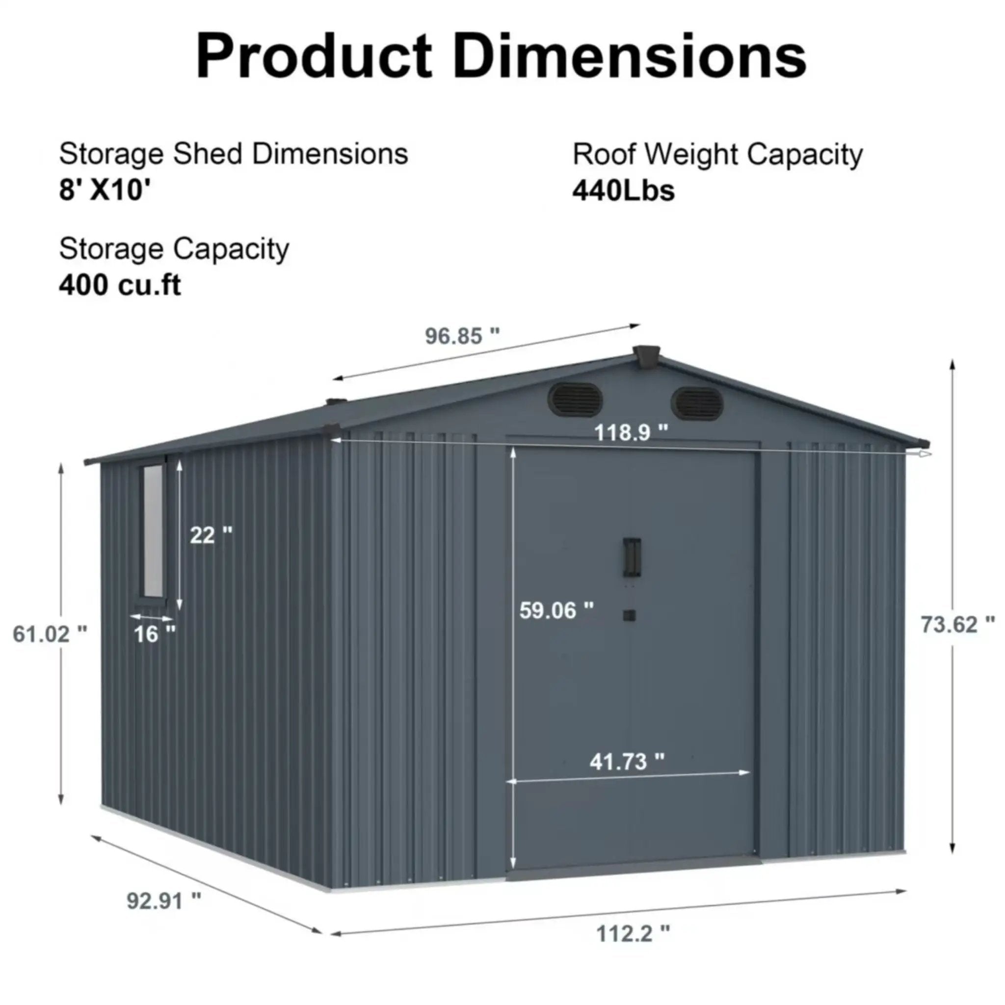 [08X10FT] Alora Large Outdoor Metal Backyard Garden Storage Tool Shed With Window And Lockable Doors (SAK68140) by SAKSBY WHOLESALE