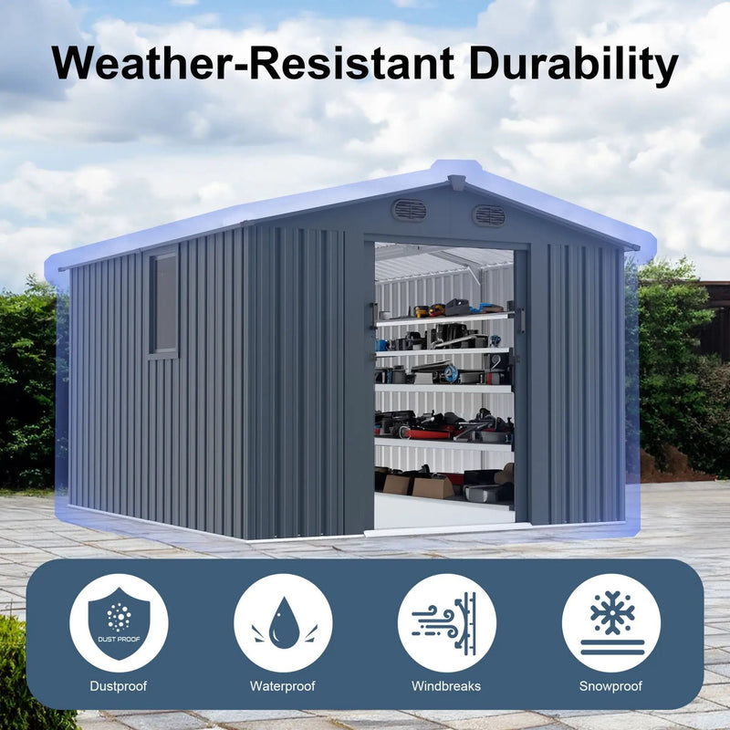 [08X10FT] Alora Large Outdoor Metal Backyard Garden Storage Tool Shed With Window And Lockable Doors (SAK68140) by SAKSBY WHOLESALE