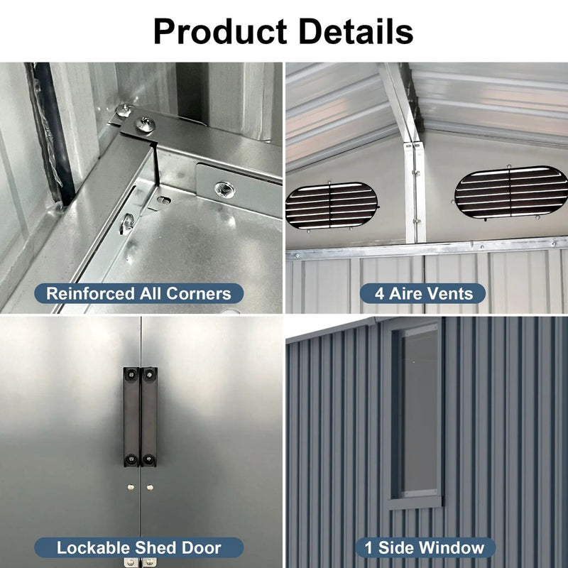 [08X10FT] Alora Large Outdoor Metal Backyard Garden Storage Tool Shed With Window And Lockable Doors (SAK68140) by SAKSBY WHOLESALE