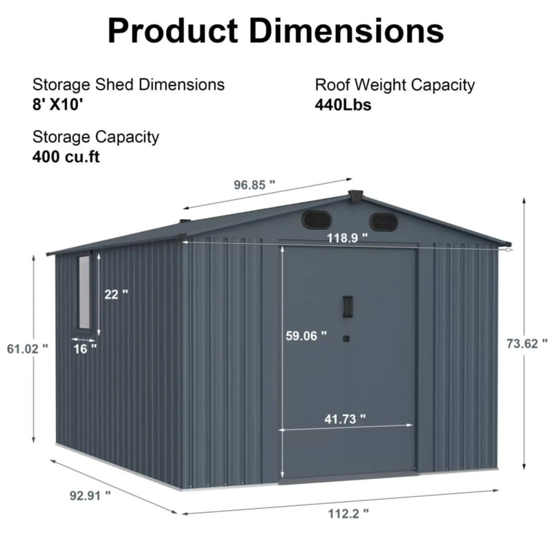[08X10FT] Alora Large Outdoor Metal Storage Tool Shed With Window And Lockable Doors (SAK32987) by SAKSBY WHOLESALE