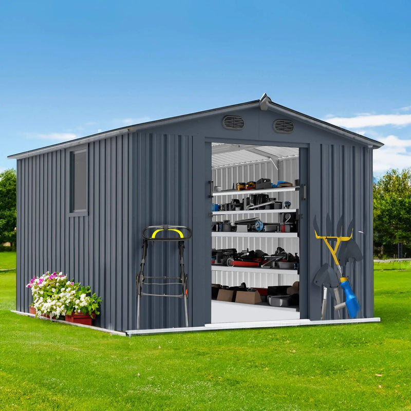 [08X10FT] Alora Large Outdoor Metal Storage Tool Shed With Window And Lockable Doors (SAK32987) by SAKSBY WHOLESALE