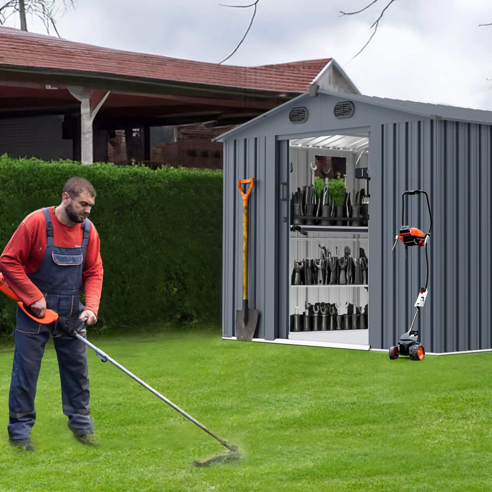 [08X10FT] Alora Large Outdoor Metal Storage Tool Shed With Window And Lockable Doors (SAK32987) by SAKSBY WHOLESALE