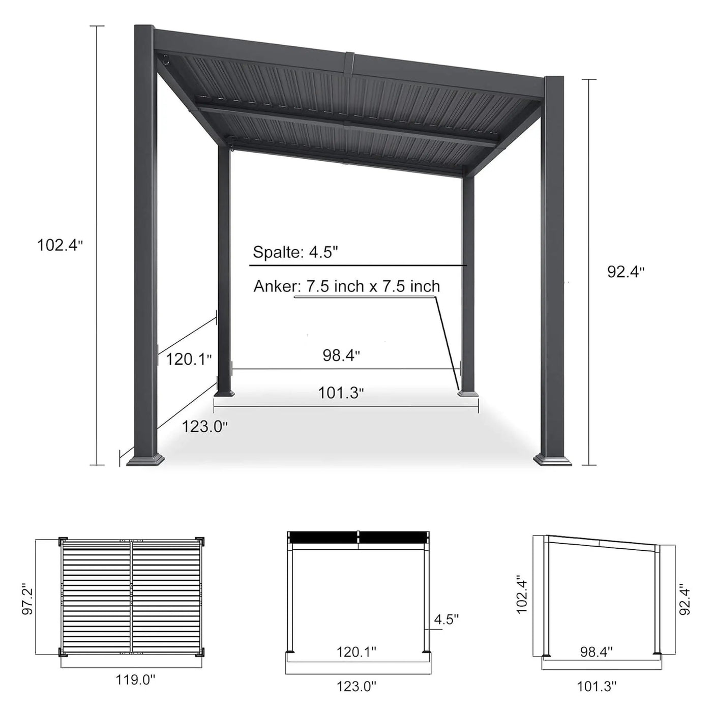 [08X10FT] Modern Louvered Aluminum Pergola With Sloped Roof (SAK12169) by SAKSBY WHOLESALE