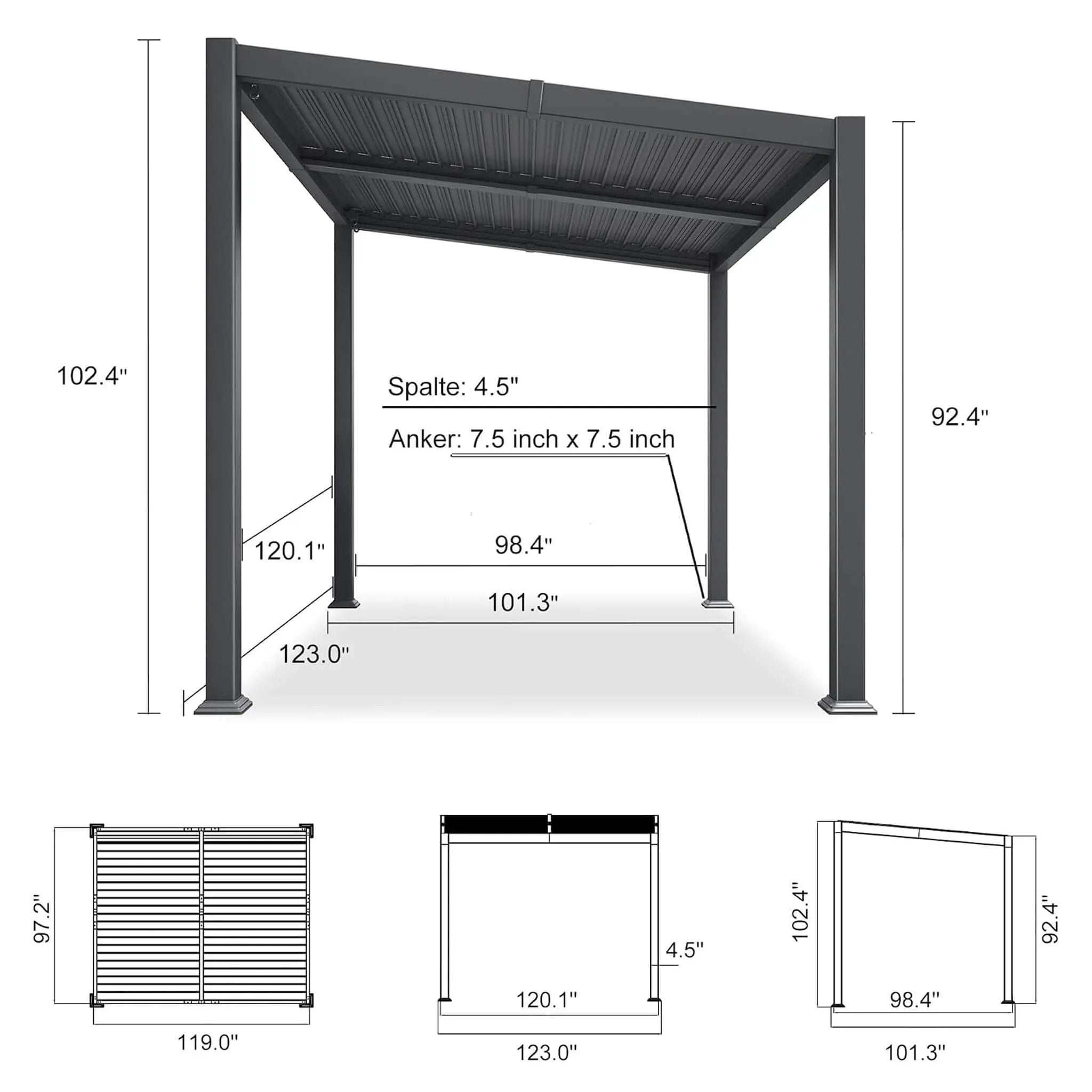[08X10FT] Modern Louvered Aluminum Pergola With Sloped Roof (SAK12169) by SAKSBY WHOLESALE