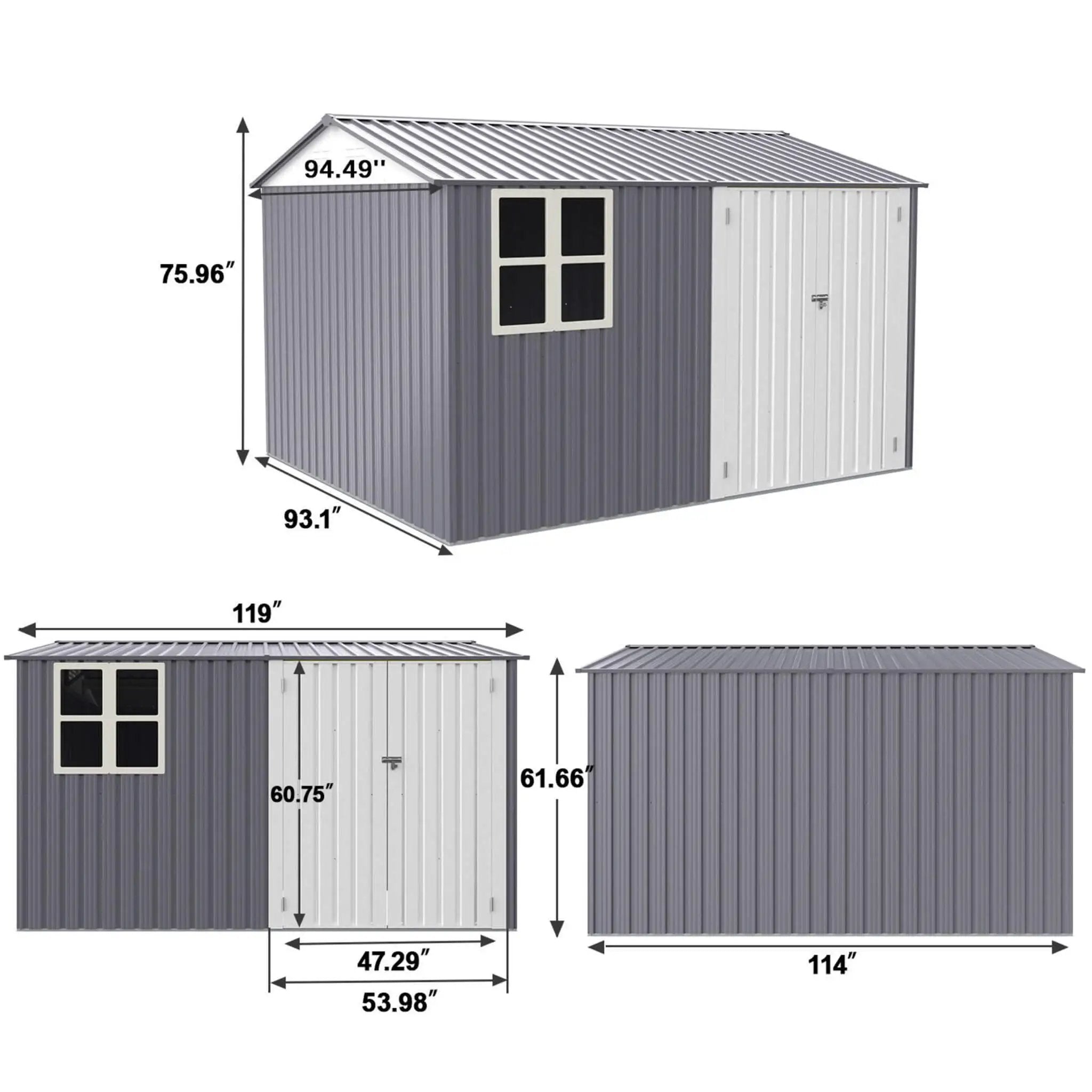 [08X10FT] Alora Outdoor Garden Tool Shed With Thickened Galvanized Steel, Sloped Roof, Vents And Double Lockable Doors (SAK66582) by SAKSBY WHOLESALE