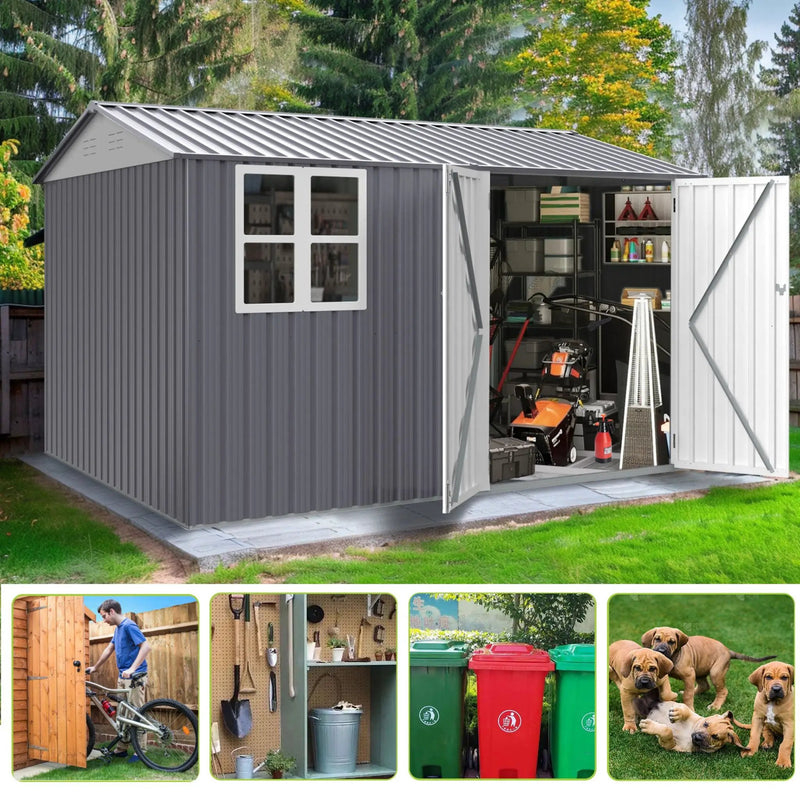 [08X10FT] Alora Outdoor Garden Tool Shed With Thickened Galvanized Steel, Sloped Roof, Vents And Double Lockable Doors (SAK66582) by SAKSBY WHOLESALE