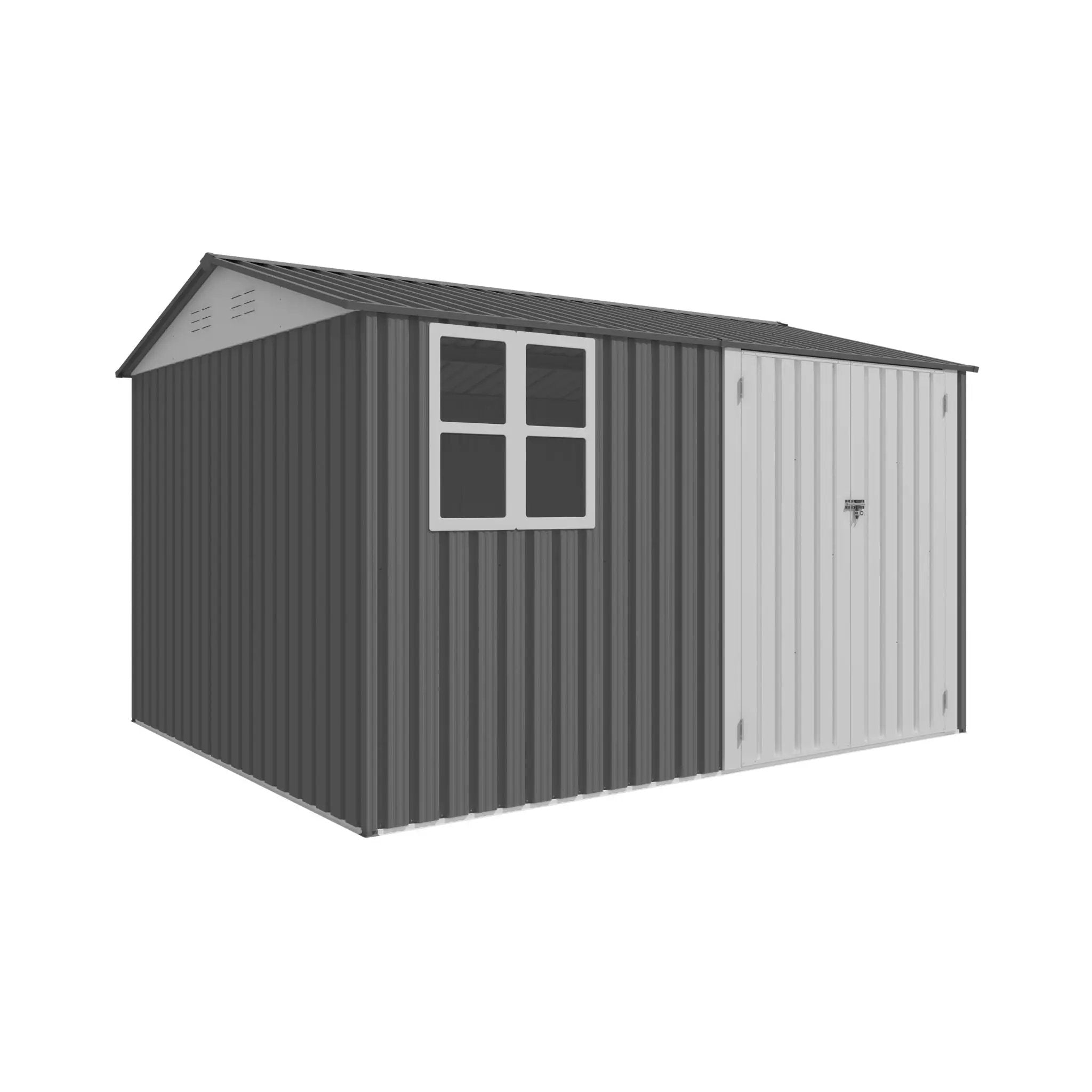 [08X10FT] Alora Outdoor Garden Tool Shed With Thickened Galvanized Steel, Sloped Roof, Vents And Double Lockable Doors (SAK66582) by SAKSBY WHOLESALE
