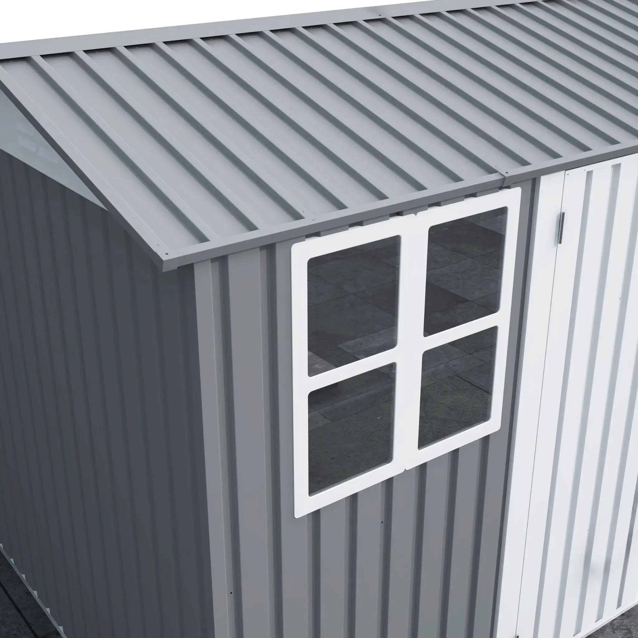 [08X10FT] Alora Outdoor Garden Tool Shed With Thickened Galvanized Steel, Sloped Roof, Vents And Double Lockable Doors (SAK66582) by SAKSBY WHOLESALE