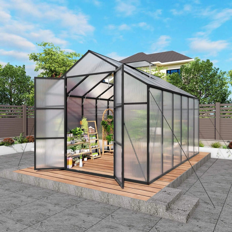 [08X12FT] All-Season Outdoor Backyard Polycarbonate Greenhouse With Raised Base And Aluminum Frame (SAK78614) by SAKSBY WHOLESALE