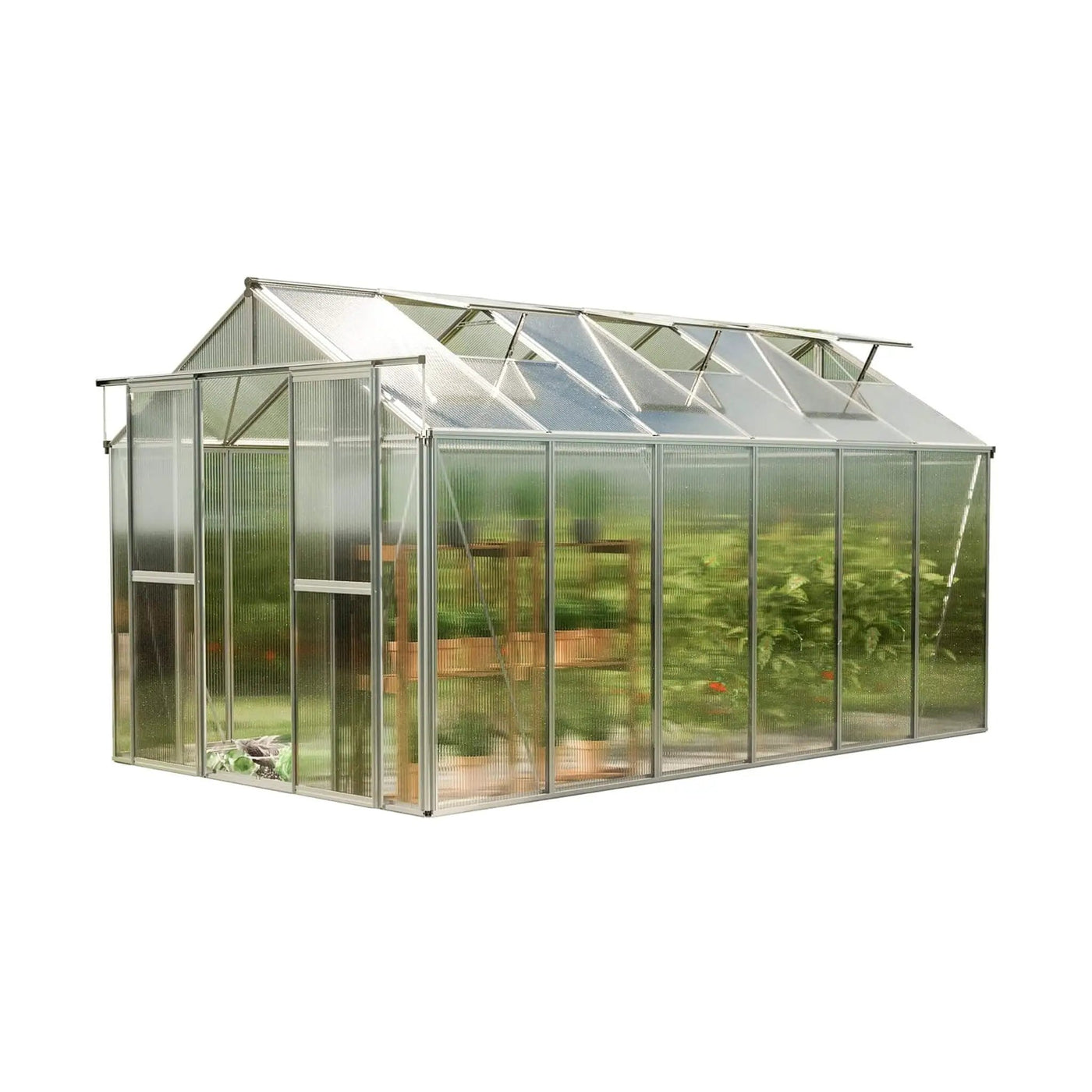 [08X12FT] Heavy-Duty Polycarbonate Outdoor Greenhouse With Aluminum Frame And Sliding Doors (SAK90426) by SAKSBY WHOLESALE