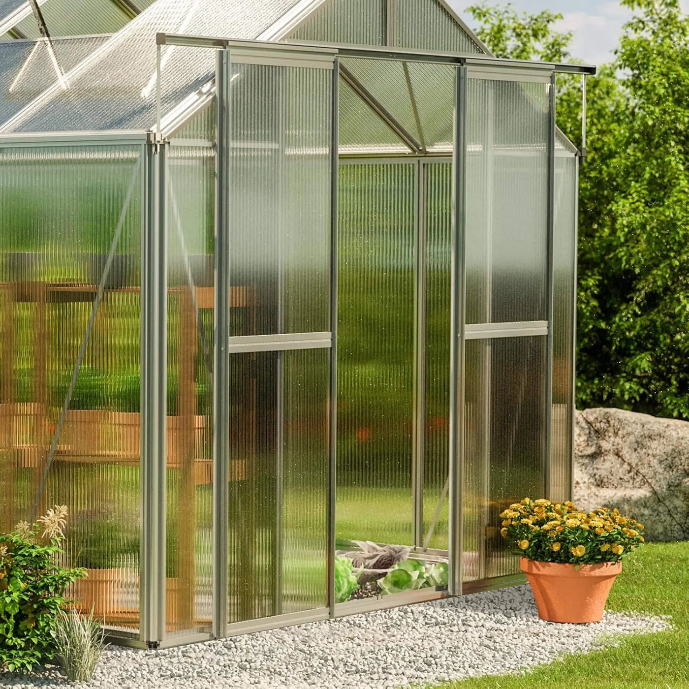 [08X12FT] Heavy-Duty Polycarbonate Outdoor Greenhouse With Aluminum Frame And Sliding Doors (SAK90426) by SAKSBY WHOLESALE