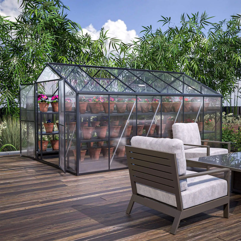 [08X12FT] Large Outdoor Heavy-Duty Polycarbonate Walk-In Greenhouse With Double Swing Doors And Two Ventilation Windows (SAK73651) by SAKSBY WHOLESALE