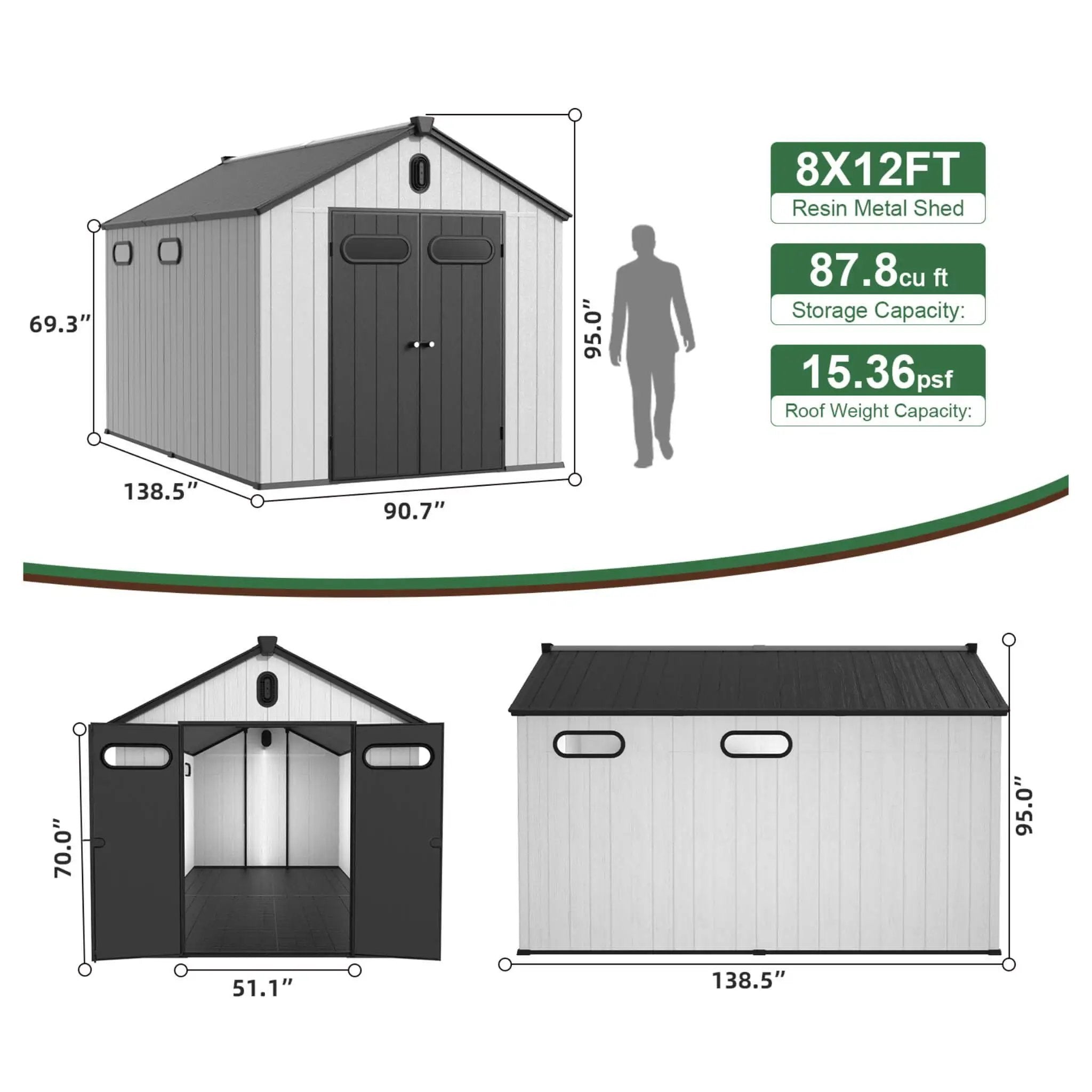 [08X12FT] Alora Large Polypropylene Storage Shed With Reinforced Floor And Lockable Swing Doors (SAK07451) by SAKSBY WHOLESALE