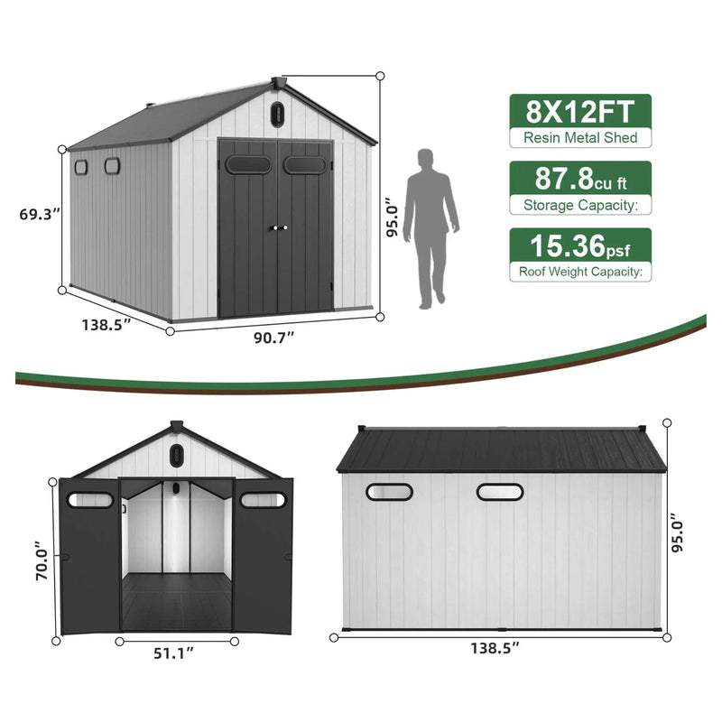 [08X12FT] Alora Large Polypropylene Storage Shed With Reinforced Floor And Lockable Swing Doors (SAK07451) by SAKSBY WHOLESALE