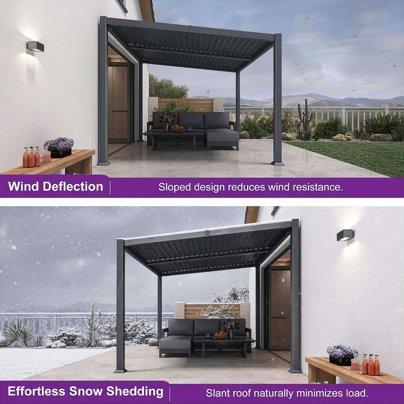 [08X12FT] Modern Louvered Aluminum Pergola With Sloped Roof (SAK37244) by SAKSBY WHOLESALE