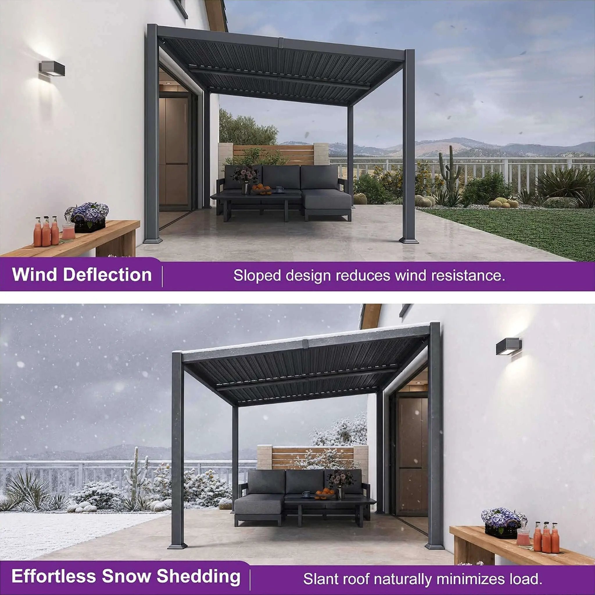 [08X12FT] Modern Louvered Aluminum Pergola With Sloped Roof (SAK37244) by SAKSBY WHOLESALE
