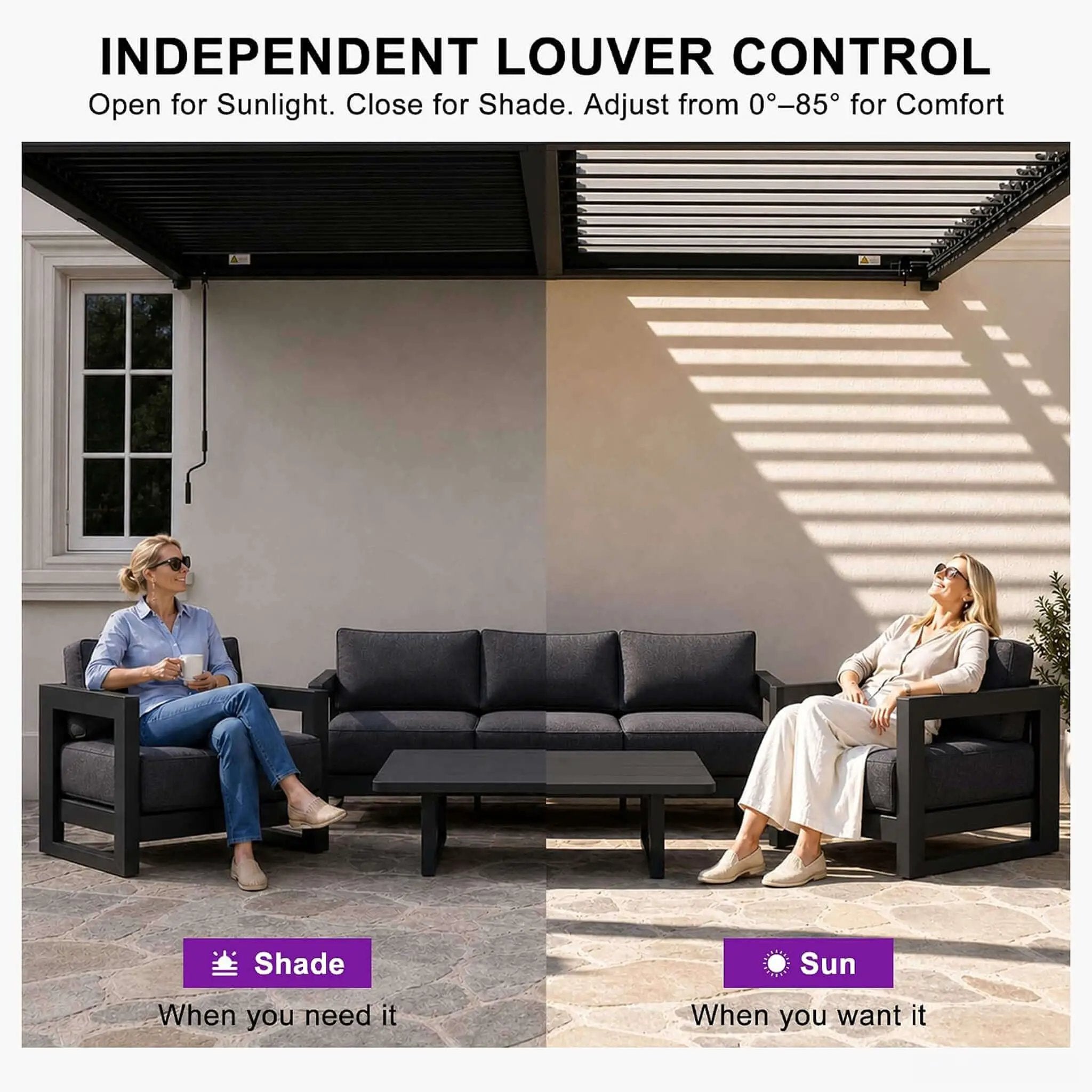 [08X12FT] Modern Wall-Mounted Louvered Pergola With Aluminum Frame (SAK25902) by SAKSBY WHOLESALE