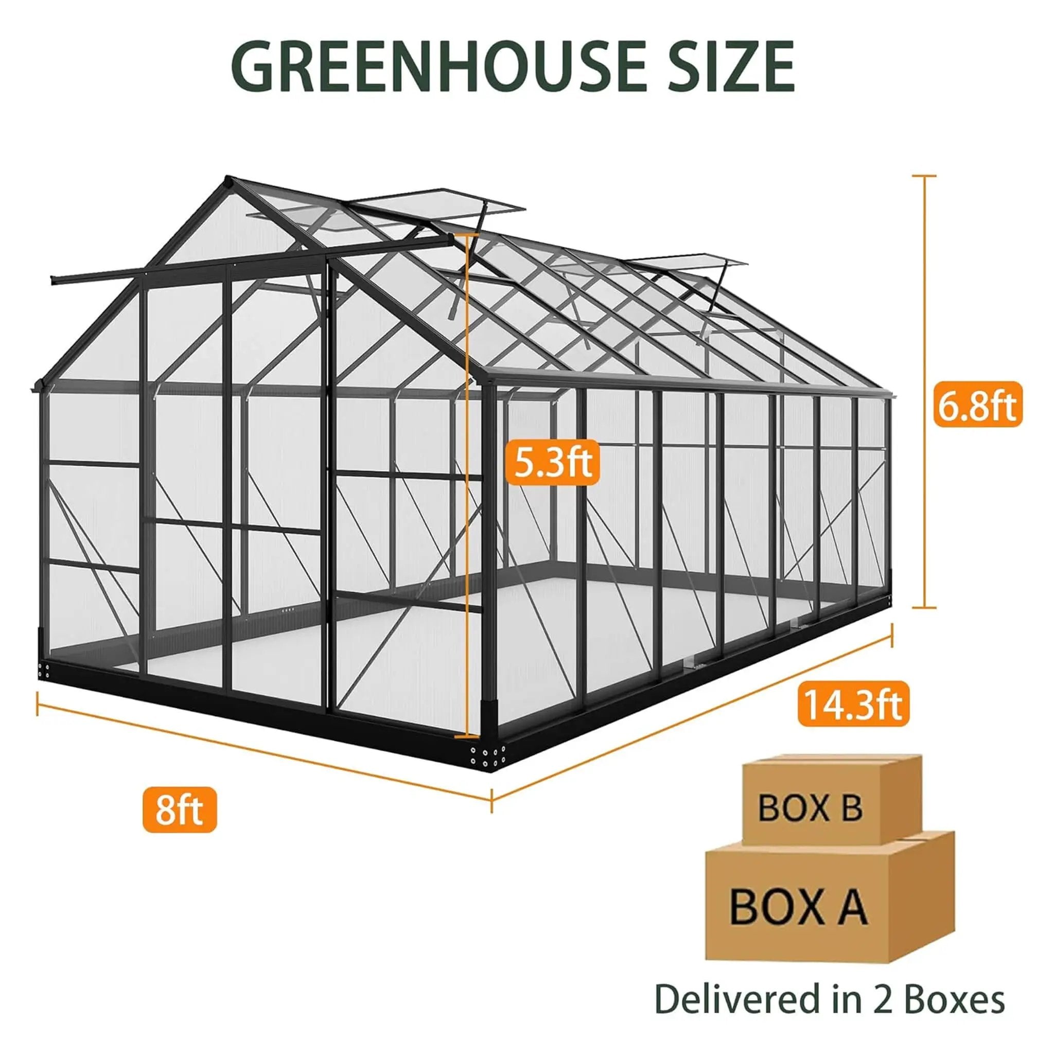 [08X14FT] Outdoor Polycarbonate Greenhouse With Roof Vents & Sliding Doors, 4MM (SAK19426) by SAKSBY WHOLESALE