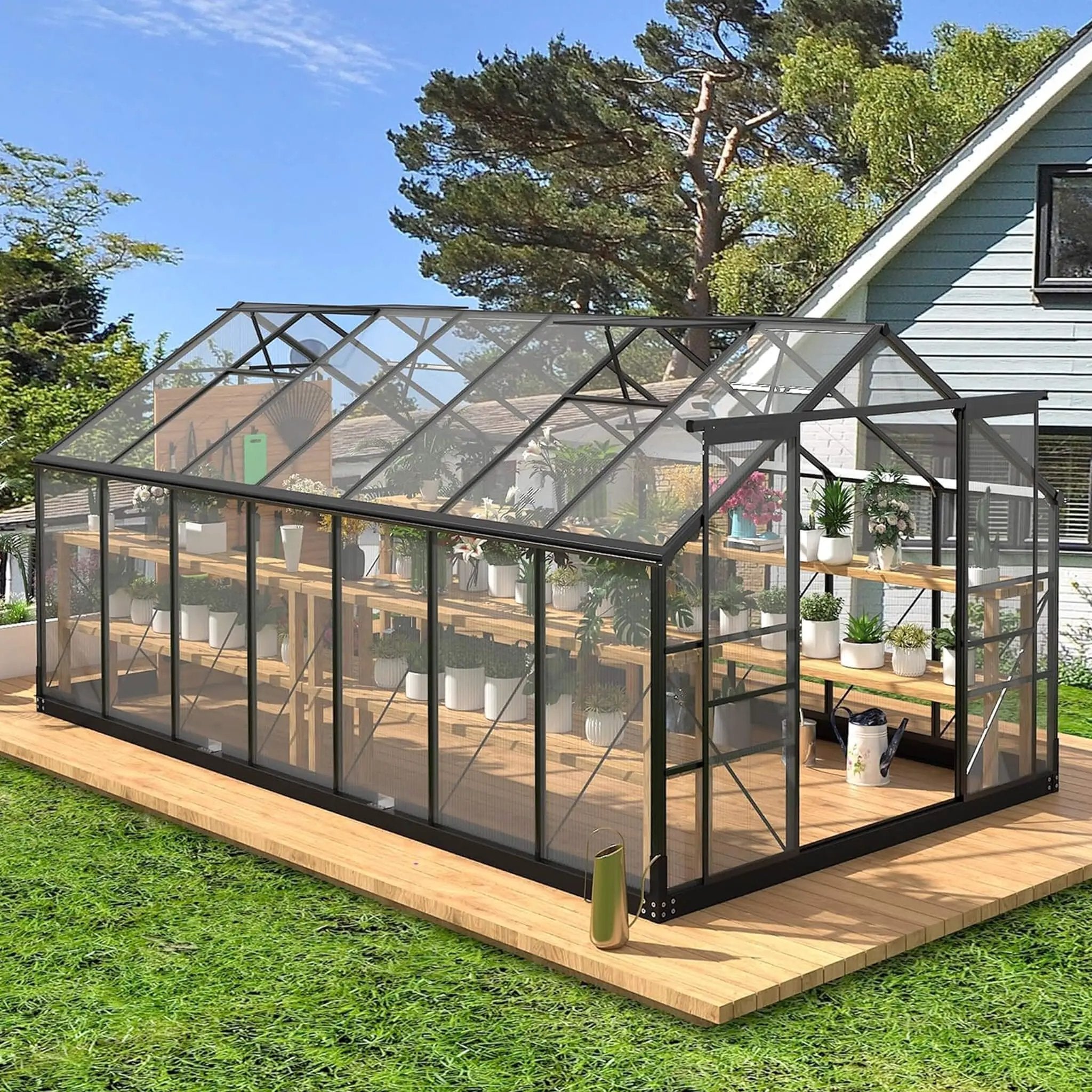 [08X14FT] Outdoor Polycarbonate Greenhouse With Roof Vents & Sliding Doors, 4MM (SAK19426) by SAKSBY WHOLESALE