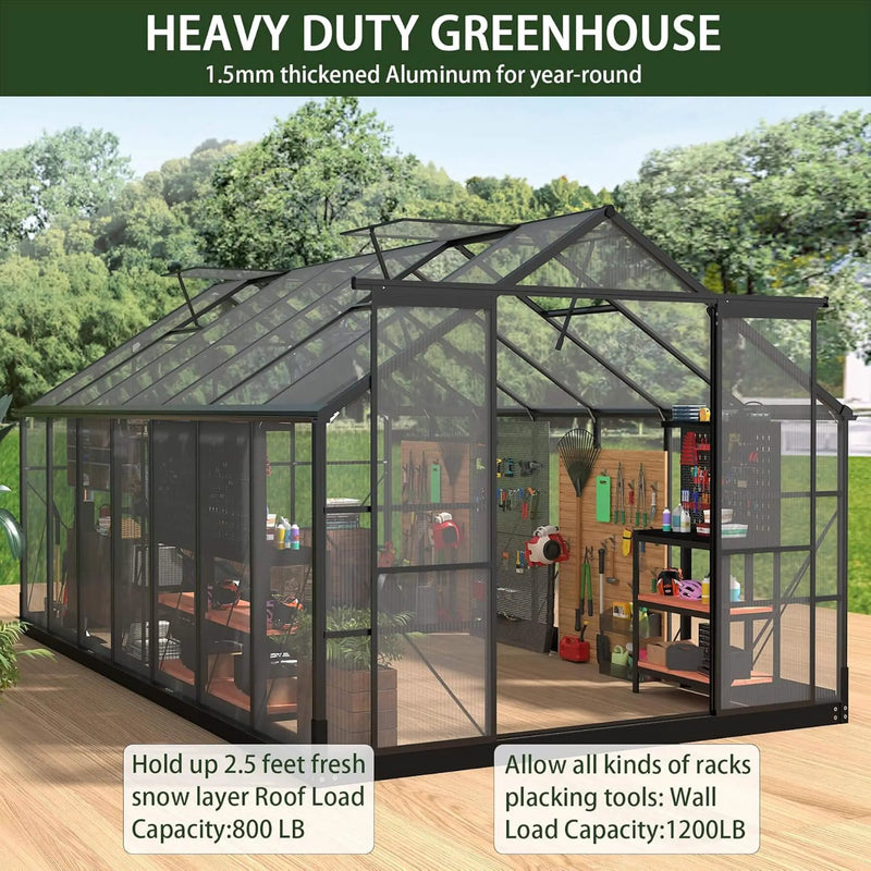 [08X14FT] Outdoor Polycarbonate Greenhouse With Roof Vents & Sliding Doors, 4MM (SAK19426) by SAKSBY WHOLESALE