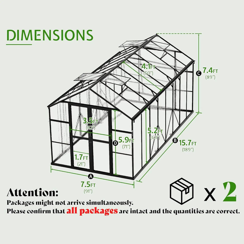 [08X16FT] Premium Polycarbonate Outdoor Walk-In Patio Greenhouse With Double Swing Doors, 4MM (SAK79206) by SAKSBY WHOLESALE