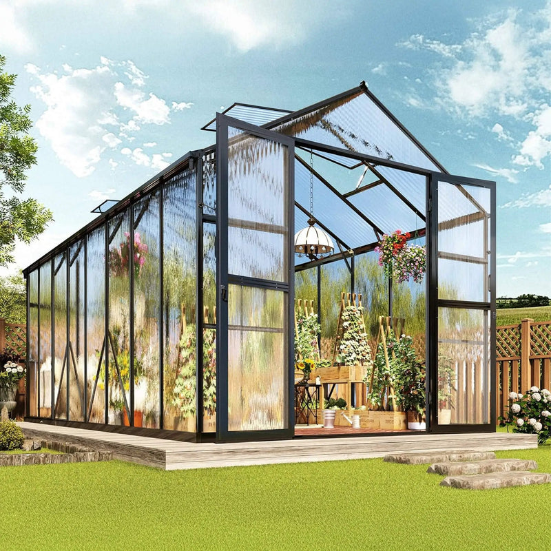 [08X16FT] Premium Polycarbonate Outdoor Walk-In Patio Greenhouse With Double Swing Doors, 4MM (SAK79206) by SAKSBY WHOLESALE