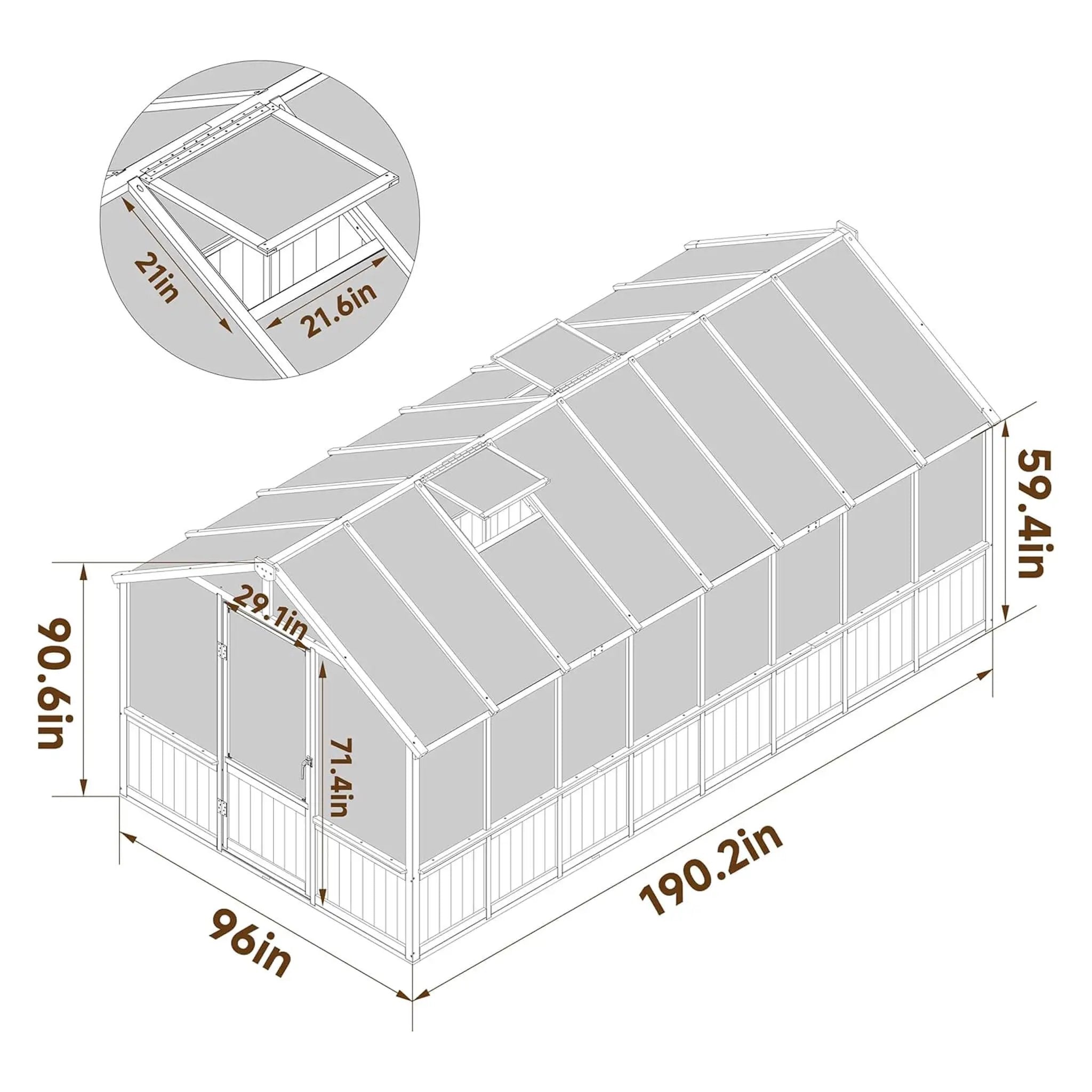 [08X16FT] Large Heavy-Duty Outdoor Wooden Greenhouse With 6MM Polycarbonate Panels And Vent Roof (SAK18467) by SAKSBY WHOLESALE