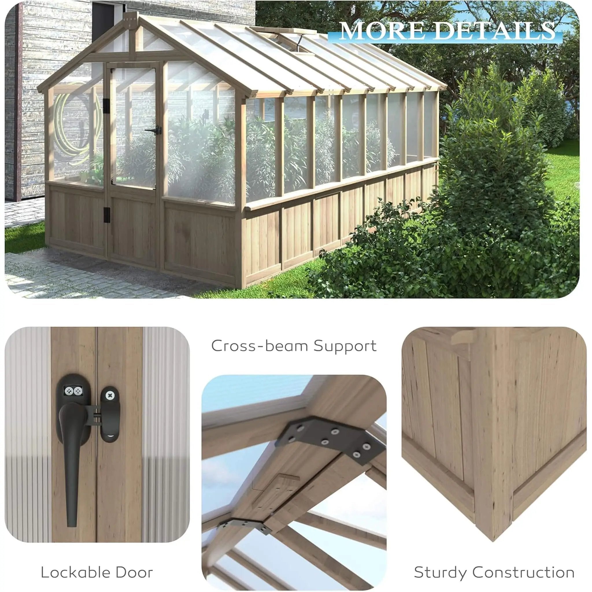 [08X16FT] Large Heavy-Duty Outdoor Wooden Greenhouse With 6MM Polycarbonate Panels And Vent Roof (SAK18467) by SAKSBY WHOLESALE