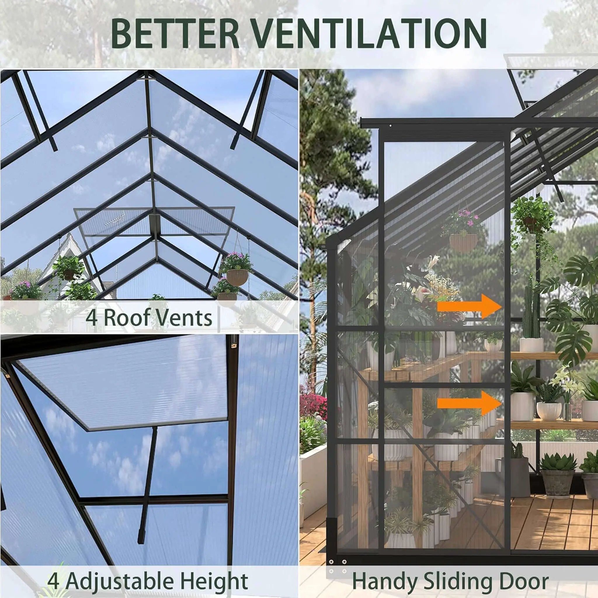 [08X16FT] Premium Outdoor Walk-In Polycarbonate Greenhouse With Roof Vents & Sliding Doors, 4MM (SAK72649) by SAKSBY WHOLESALE