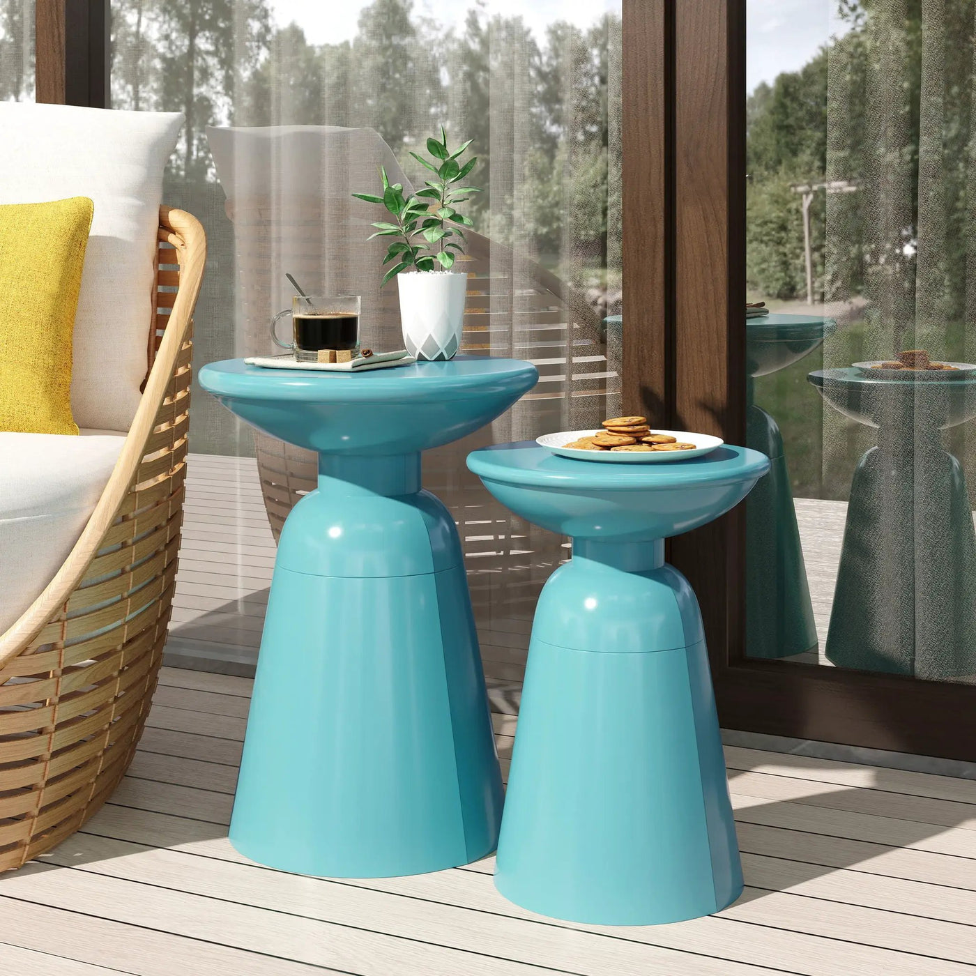 Serenita Outdoor Side Tables With Flared Design (Set of 2) by HouseOfZazla