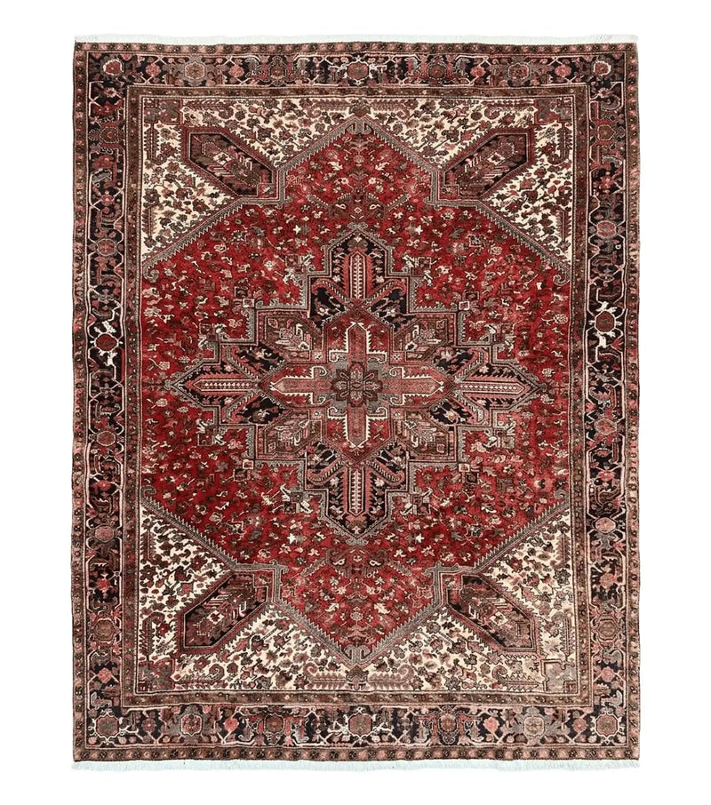 Large Persian Heriz Rug 10x13, Wool Hand Knotted Antique Carpet, Red and Ivory, Geometric Tribal Room Sized Rug, Decorative Oriental Rug by Jewel Rugs