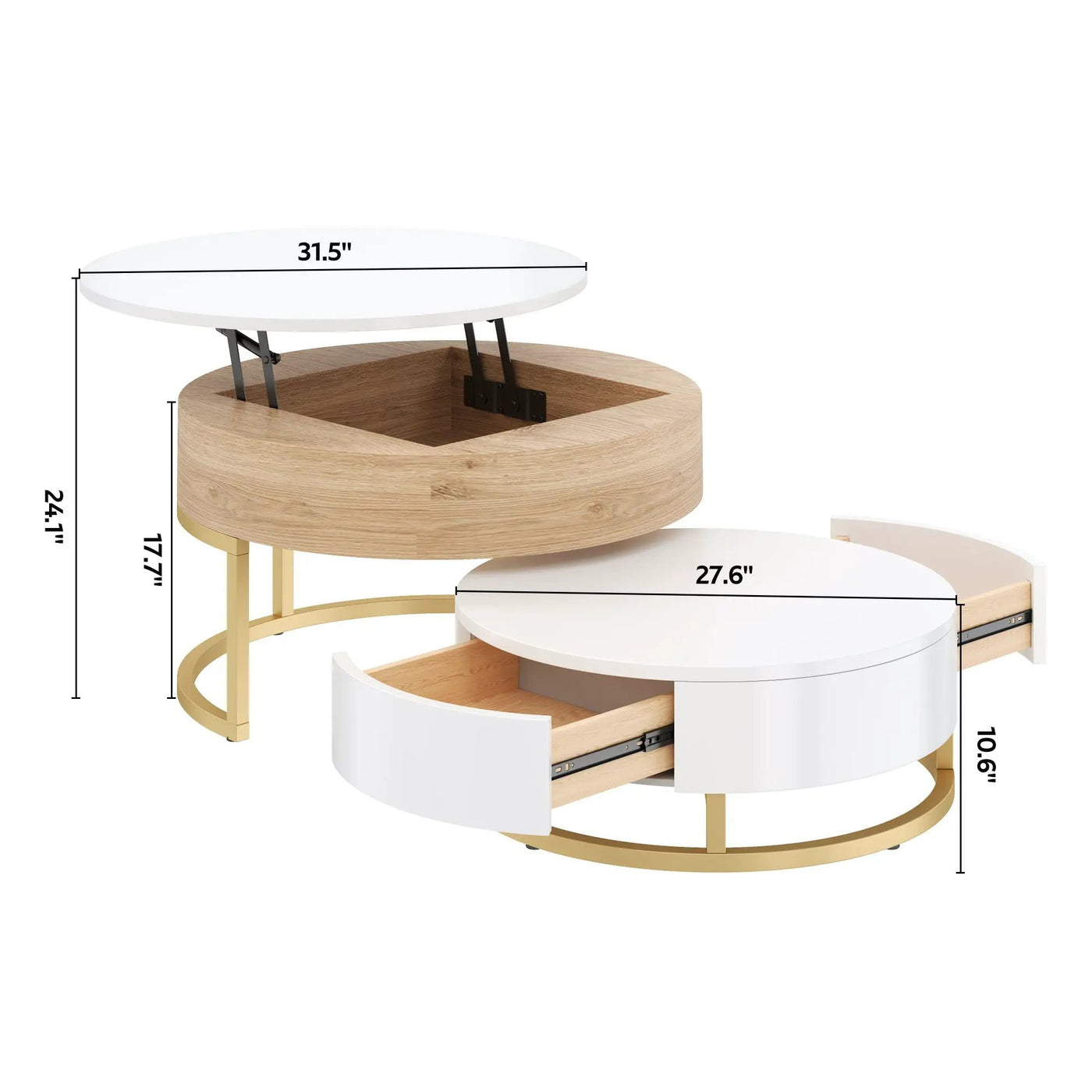Modern Round Lift-Top Nesting Coffee Tables With 2 Drawers by HouseOfZazla