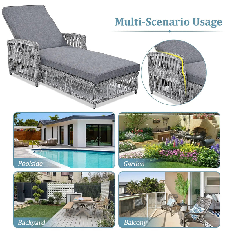 GO Outdoor Long Reclining Chaise with Armrests and Cushions by HouseOfZazla