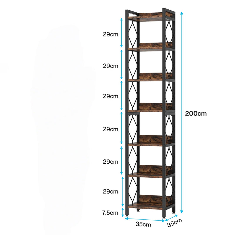 Extra Tall 7 Tier Narrow Corner Bookshelf Storage Display Rack For Living Room - Rustic Brown by HouseOfZazla