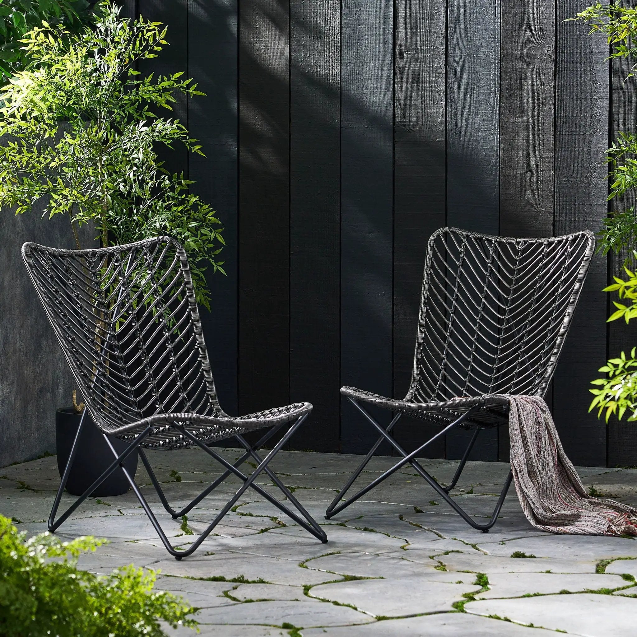 Outdoor Wicker Chair With Geometric Cross Base, Set of 2 - Gray by HouseOfZazla