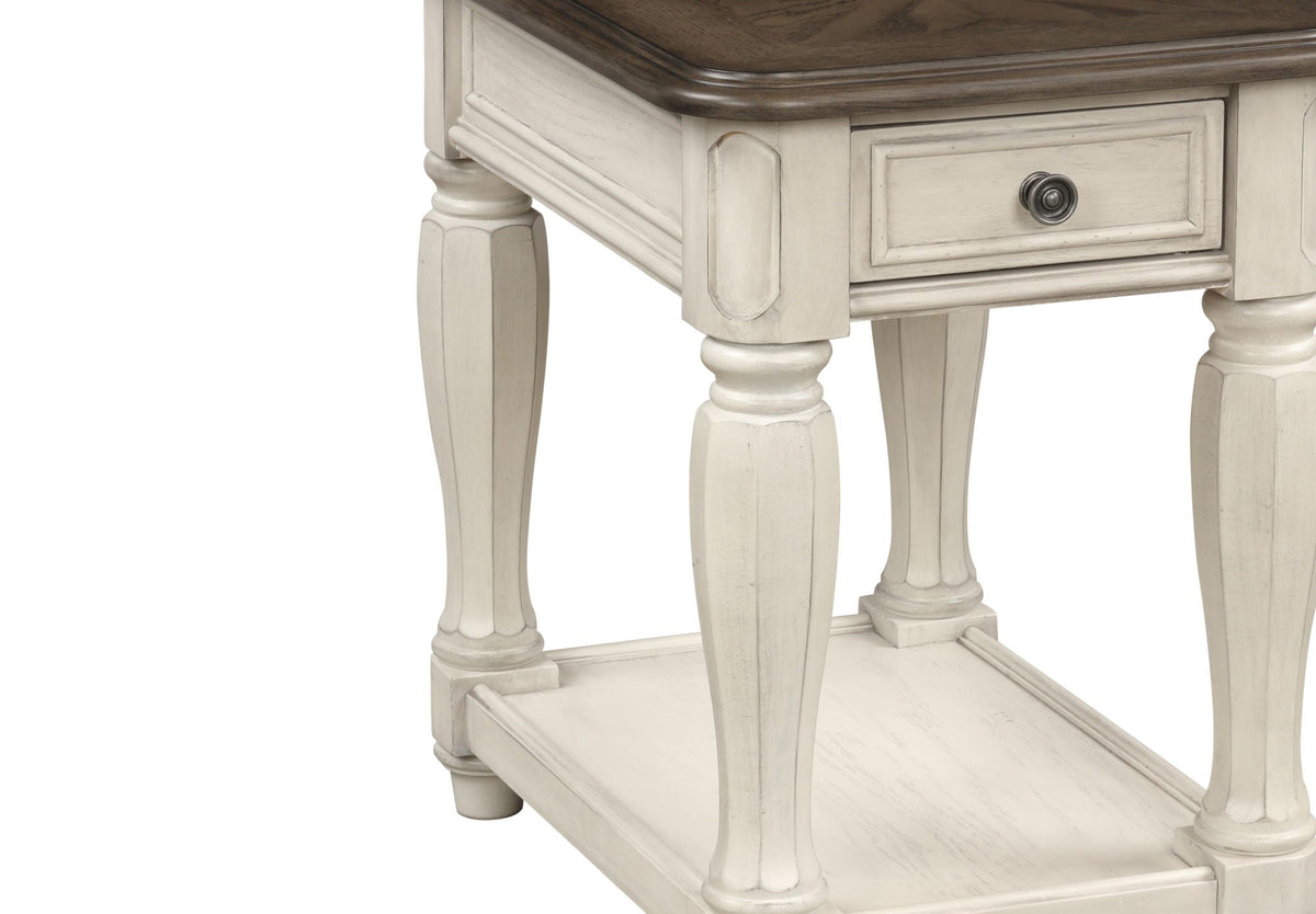 Antique White Chairside Table with Storage - Solid Wood & MDF, photo 2 of 6