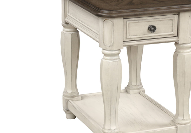 Antique White Chairside Table with Storage - Solid Wood & MDF, photo 2 of 6