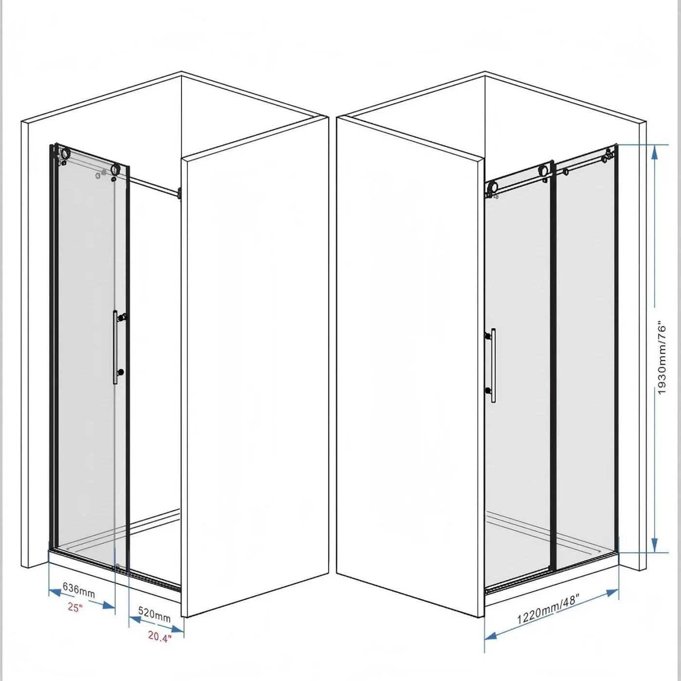 Frameless Shower Door, Smooth Sliding Tracks by HouseOfZazla
