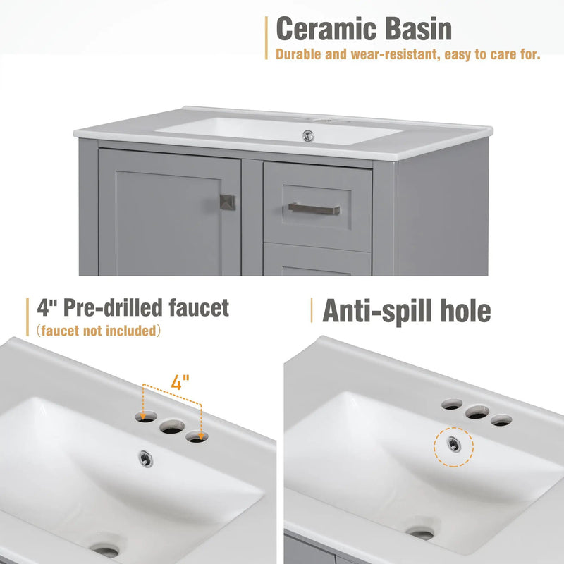 Bathroom Vanity, Modern Bathroom Cabinet With Sink Combo Set, Bathroom Storage Cabinet With A Soft Closing Door And 3 Drawers, Solid Wood Frame by HouseOfZazla