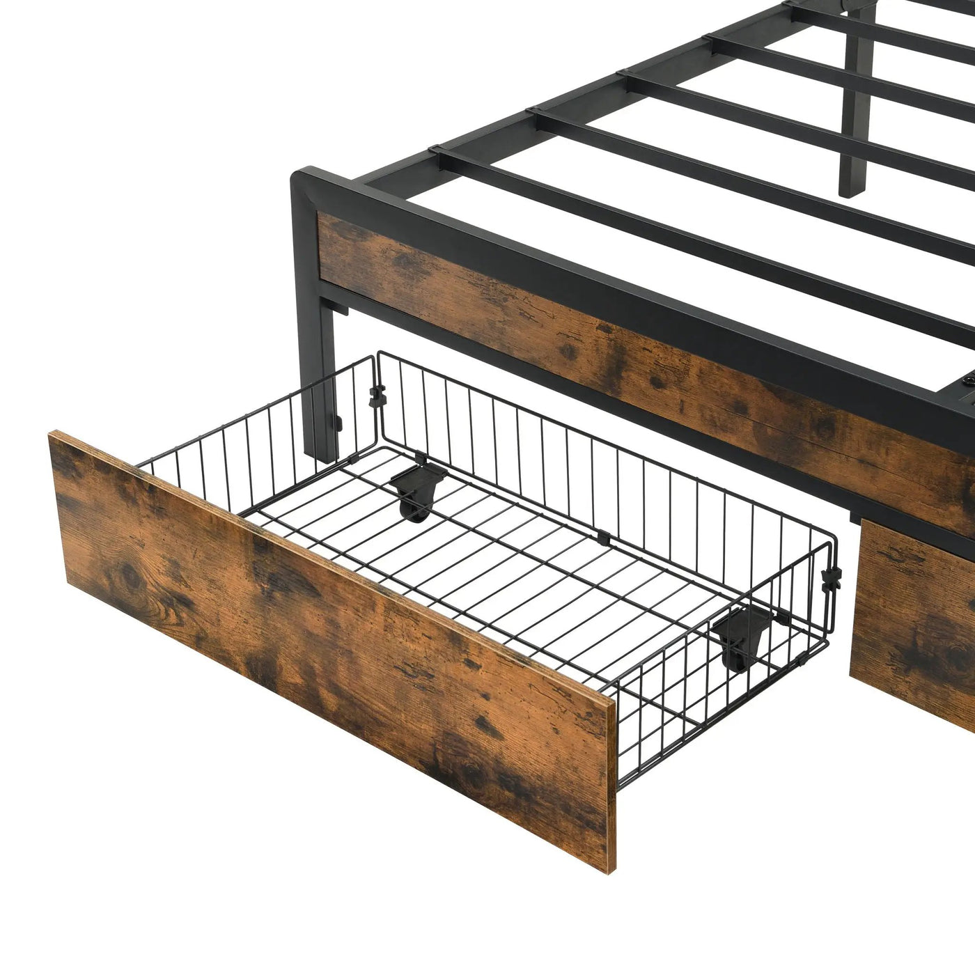 Modern Bed Frame With LED Lights, Upholstered Headboard, USB Charging by HouseOfZazla