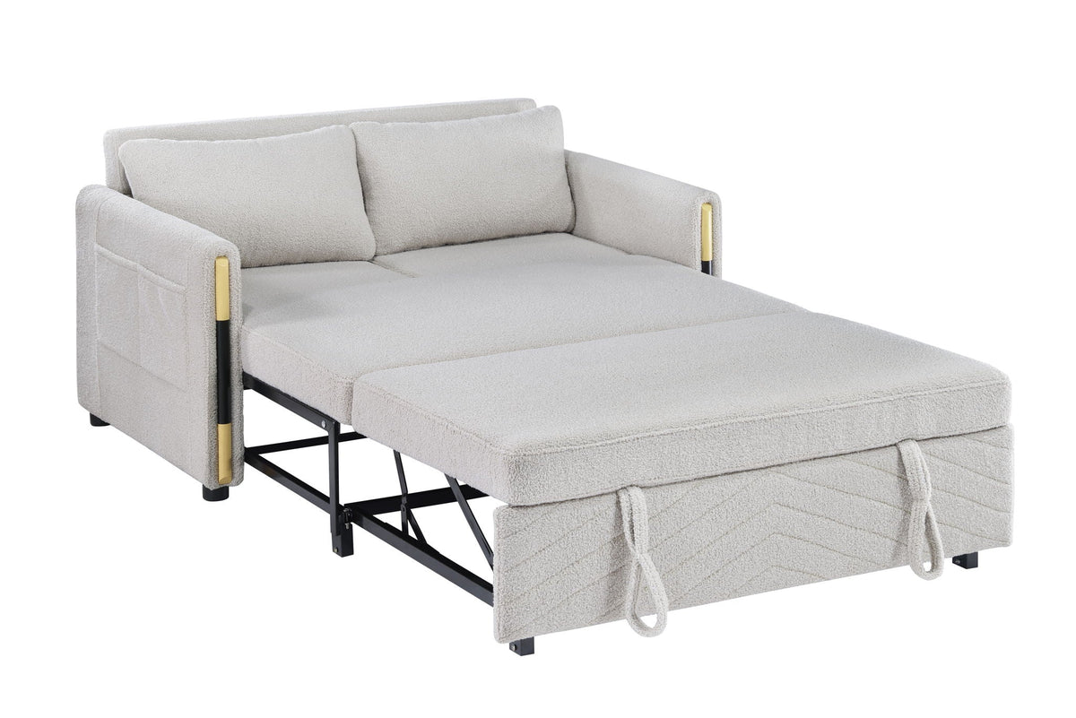 Beige Teddy Sleeper Loveseat with Dual-Pull Sleeper Design, photo 2 of 6
