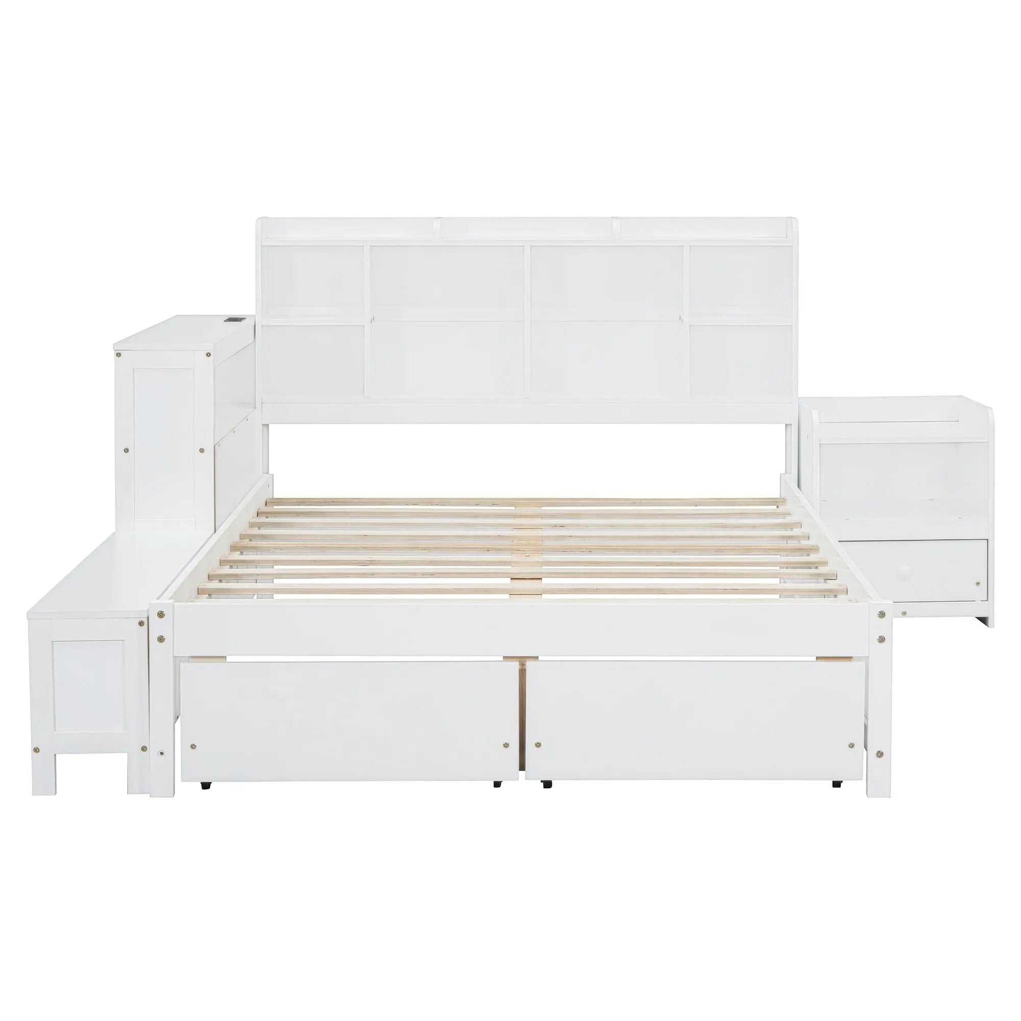 Platform Bed With Multi Functional Storage Space, Nightstand, 2 Drawers, USB Ports And Desk by Unique Piece Furniture